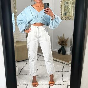 Fringe white jeans